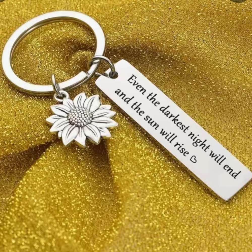 3/$25 Inspirational Sunflower Keychain Keyring“Even the Darkest Night Will End…”